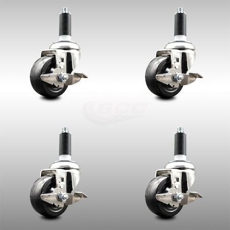 Service Caster 3 Inch 316SS Soft Rubber Swivel 1-1/8 Inch Expanding Stem Caster Set Brake SCC SCC-SS316EX20S314-SRS-TLB-118-4